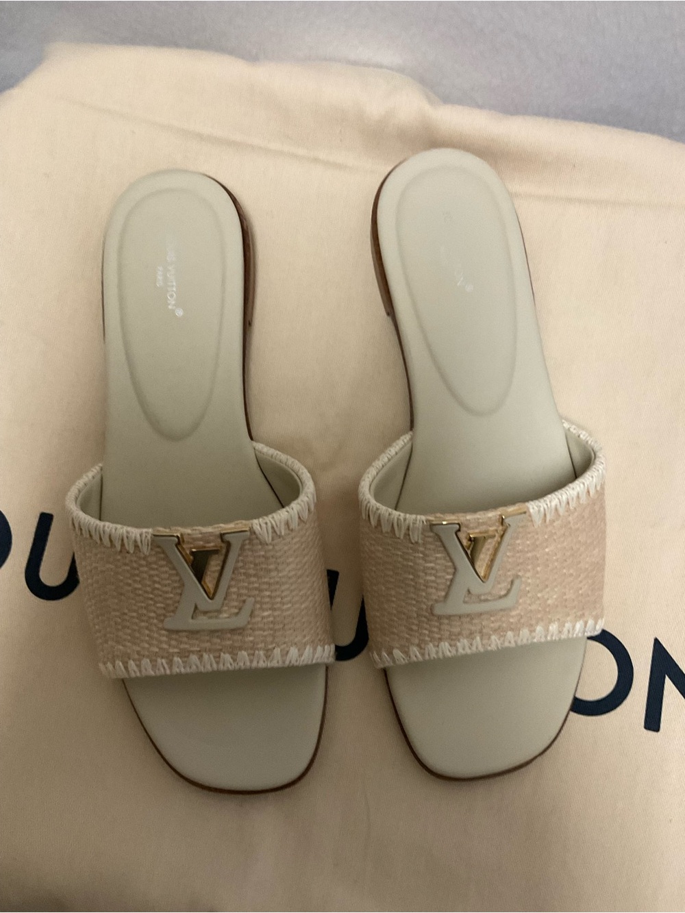 Louis Vuitton Mare Natural Flat Mule In Raffia with LV Logo - Picture 4 of 7